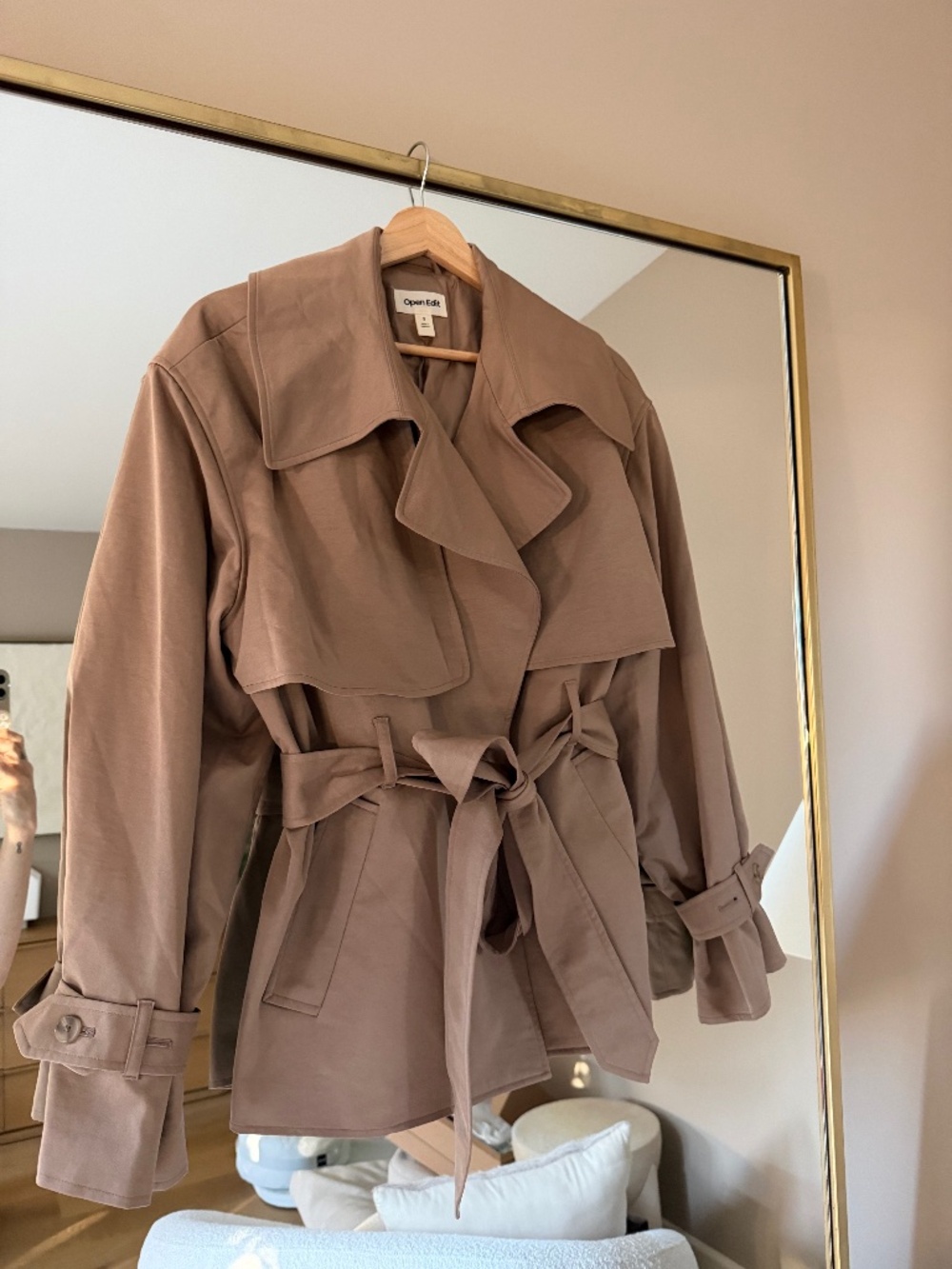 Open Edit Taupe Brown Belted Trench Coat Size Small